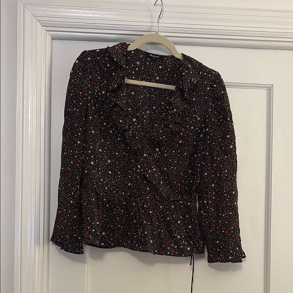 Madewell Black Ruffled Wrap Blouse
